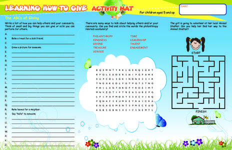 LEARNING HOW TO GIVE ACTIVITY MAT  NAME: For children ages 5 and up