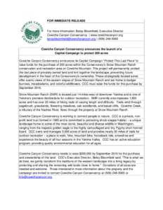 FOR IMMEDIATE RELEASE  For more information: Betsy Bloomfield, Executive Director Cowiche Canyon Conservancy | www.cowichecanyon.org  | (