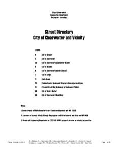 City of Clearwater Engineering Department Geographic Technology Street Directory City of Clearwater and Vicinity