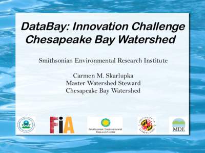 DataBay: Innovation Challenge Chesapeake Bay Watershed Smithsonian Environmental Research Institute Carmen M. Skarlupka Master Watershed Steward Chesapeake Bay Watershed