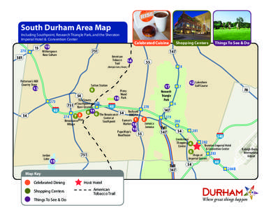 South Durham Area Map Including Southpoint, Research Triangle Park, and the Sheraton Imperial Hotel & Convention Center 270
