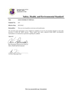 Toxicology / Safety / Chemical elements / Endocrine disruptors / Post-transition metals / Lead paint / Lead / Arnold Air Force Base / Scrap / Chemistry / Matter / Occupational safety and health