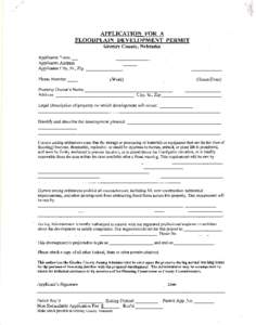 APPLICATION FOR A FLOODPLAIN DEVELOPMENT PERMIT Greeley County, Nebraska Applicants Applicants Applicants
