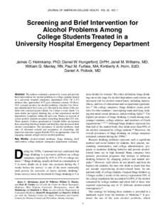 JOURNAL OF AMERICAN COLLEGE HEALTH, VOL. 52, NO. 1  Screening and Brief Intervention for Alcohol Problems Among