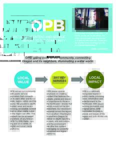 2017 LOCAL CONTENT AND SERVICE REPORT TO THE COMMUNITY “OPB is part of my life every day — at home, in the car, in the office. You keep me informed and entertained