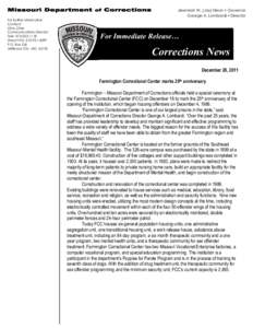 Missouri Department of Corrections For further information Contact Chris Cline Communications Director Tele: [removed]