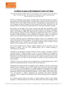 Lexifone to open a Development Center in China The Israeli startup signed a MOU with the City of Changzhou, which is hoping to become the 