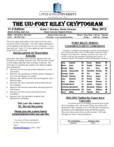 The UIU-Fort Riley CRYPTOGRAM 11-5 Edition May, 2012  Walter T. Bembry, Center Director