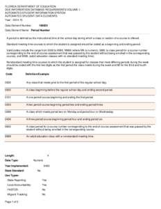 FLORIDA DEPARTMENT OF EDUCATION DOE INFORMATION DATABASE REQUIREMENTS VOLUME I: AUTOMATED STUDENT INFORMATION SYSTEM AUTOMATED STUDENT DATA ELEMENTS Year: Data Element Number: