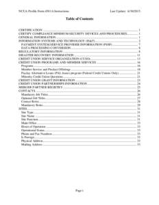 NCUA Profile Form 4501A Instructions  Last Update: Table of Contents CERTIFICATION .......................................................................................................................... 1