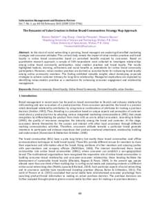 Information Management and Business Review Vol. 7, No. 1, pp[removed], February[removed]ISSN[removed]The Dynamics of Value Creation in Online Brand Communities: Strategy Map Approach Rizwan Shabbir*1, Jing Zhang1, Chatcha