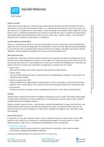 Suicidal behaviour SANE Factsheet Suicide in Australia  Suicidal behaviour and mental illness