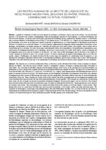 B. Mafart et al.: Les restes humains de la grotte de l’Adaouste du Néolithique ancien final (Bouches du Rhône, France)...  LES RESTES HUMAINS DE LA GROTTE DE L’ADAOUSTE DU