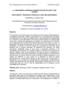 Rev. Colombiana cienc. Anim. 5(2):[removed],2013  ESTUDIO DE CASO LA HIPOTERAPIA: ABORDAJE TERAPÉUTICO DE UN CASO Y SUS LOGROS