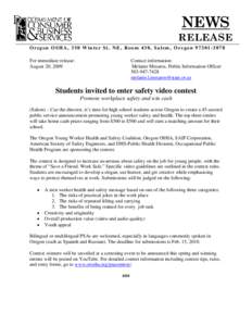 Risk / Health / Industrial hygiene / Oregon Occupational Safety and Health Division / Occupational Safety and Health Administration / Young worker safety and health / Workplace safety / American Society of Safety Engineers / Salem /  Oregon / Safety / Occupational safety and health / Safety engineering