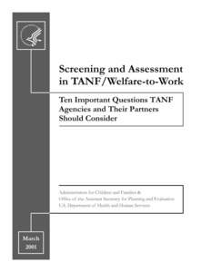 Screening and Assessment in TANF/Welfare to Work