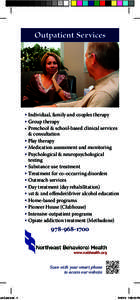 ack Card.indd 1  Outpatient Services •	Individual, family and couples therapy •	Group therapy