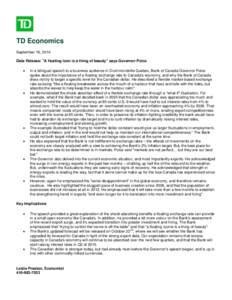 TD Economics September 16, 2014 Data Release: 