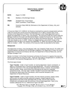 Memo - August 12, [removed]Executive Order[removed], Elimination of the Department of History, Arts, and Libraries