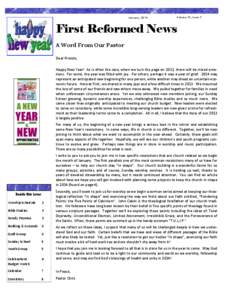 January, 2014  Volume 12, Issue 1 First Reformed News A Word From Our Pastor