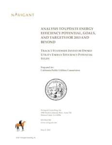 ANALYSIS TO UPDATE ENERGY EFFICIENCY POTENTIAL, GOALS, AND TARGETS FOR 2013 AND BEYOND TRACK 1 STATEWIDE INVESTOR OWNED UTILITY ENERGY EFFICIENCY POTENTIAL