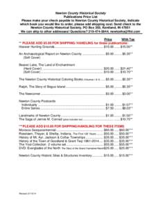 Newton County Historical Society Publications Price List Please make your check payable to Newton County Historical Society, Indicate which book you would like to order, please add shipping cost. Send check to the Newton