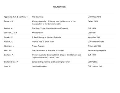 FOUNDATION  Appleyard, R.T. & Manford, T. The Beginning