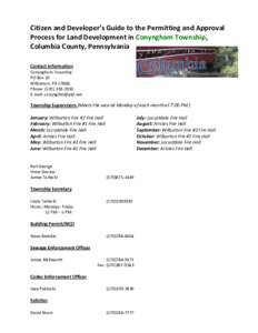 Citizen and Developer’s Guide to the Permitting and Approval Process for Land Development in Conyngham Township, Columbia County, Pennsylvania Contact Information Conyngham Township PO Box 10