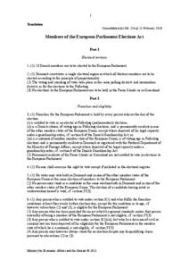 1 Translation Consolidated Act No. 126 of 11 February 2013 Members of the European Parliament Elections Act Part 1