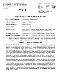 California Coastal Commission Staff Report and Recommendation Regarding Appeal No. A-5-RPV[removed], De Novo Review (Conroy)