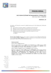 PROCES-VERBAL de la réunion du Conseil de Communauté du 16 févrierSalle Sainte Barbe à SELESTAT) SEANCE N° 09