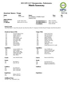 2013 OFC U-17 Championship - Preliminaries  Match Summary