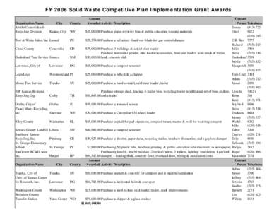 FY 2006 Solid Waste Competitive Plan Implementation Grant Awards