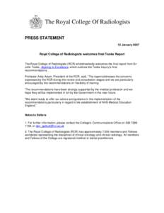 dg final edit 10 Oct[removed]The Royal College Of Radiologists PRESS STATEMENT 10 January 2007