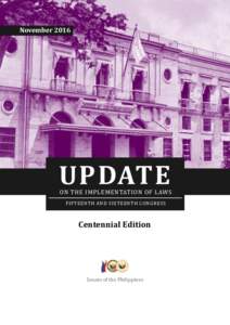NovemberUPDATE ON THE IMPLEMENTATION OF LAWS FIFTEENTH AND SIXTEENTH CONGRESS