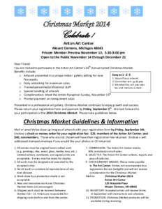 Christmas Market[removed]Celebrate ! Anton Art Center Mount Clemens, Michigan[removed]Private Member Preview November 13; 5:30-8:00 pm