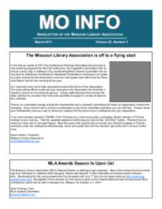 MO INFO  NEWSLETTER OF THE MISSOURI LIBRARY ASSOCIATION March[removed]Volume 42, Number 2