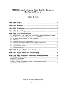 R309-225. Monitoring and Water Quality: Consumer Confidence Reports. Table of Contents R309Purpose. ............................................................................................... 3 R309Au