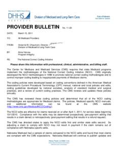 PROVIDER BULLETIN DATE: March 15, 2011  TO: