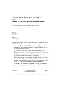 Supreme Court Rules 1937—Form[removed]see o 34 r 6) Affidavit by non-party verifying list of documents In the Supreme Court of the Australian Capital Territory No
