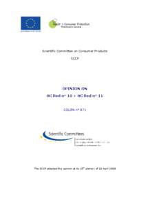 Opinion of the Scientific Committee on Consumer Products on HC Red n° 10 + HC Red n° 11 (B71)