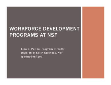 WORKFORCE DEVELOPMENT PROGRAMS AT NSF Lina C. Patino, Program Director Division of Earth Sciences, NSF 