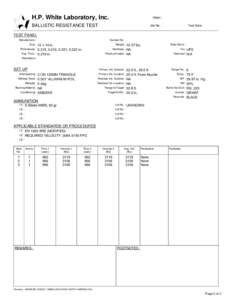 H.P. White Laboratory, Inc.  Client : BALLISTIC RESISTANCE TEST