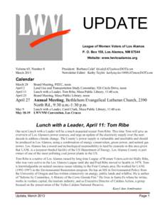 UPDATE League of Women Voters of Los Alamos P. O. Box 158, Los Alamos, NM[removed]Website: www.lwvlosalamos.org Volume 65, Number 8 March 2013