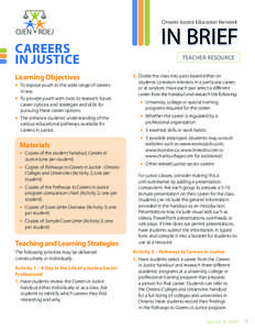 Ontario Justice Education Network  CAREERS IN JUSTICE Learning Objectives