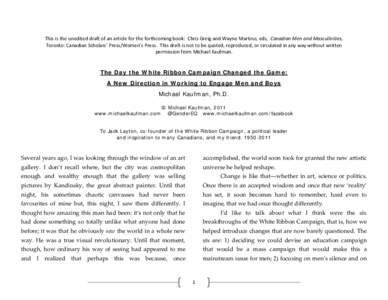 This is the unedited draft of an article for the forthcoming book: Chris Greig and Wayne Martino, eds, Canadian Men and Masculinities, Toronto: Canadian Scholars’ Press/Women’s Press. This draft is not to be quoted, 