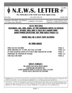 N.E.W.S. LETTER The Publication of the North East Weak Signal Group JAN 2004 VOLUME TWELVE