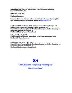 Pediatric Feeding and Swallowing 2015 CME Disclosure Statement