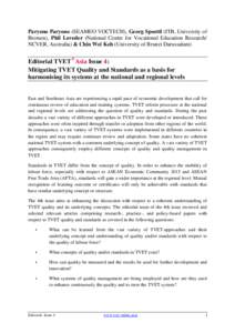 Paryono Paryono (SEAMEO VOCTECH), Georg Spoettl (ITB, University of Bremen), Phil Loveder (National Centre for Vocational Education Research/ NCVER, Australia) & Chin Wei Keh (University of Brunei Darussalam) Editorial T