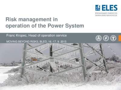 Risk management in operation of the Power System Franc Kropec, Head of operation service MOVING BEYOND RISKS, BLED, ANDREJ SEMPRIMOŽNIK
